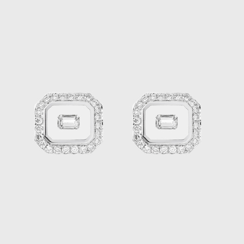 White gold stud earrings with white diamonds in translucent enamel